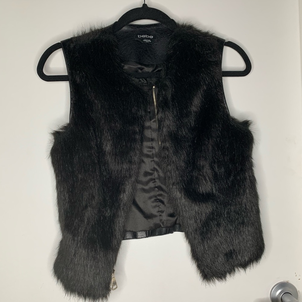 BEBE black faux fur vest